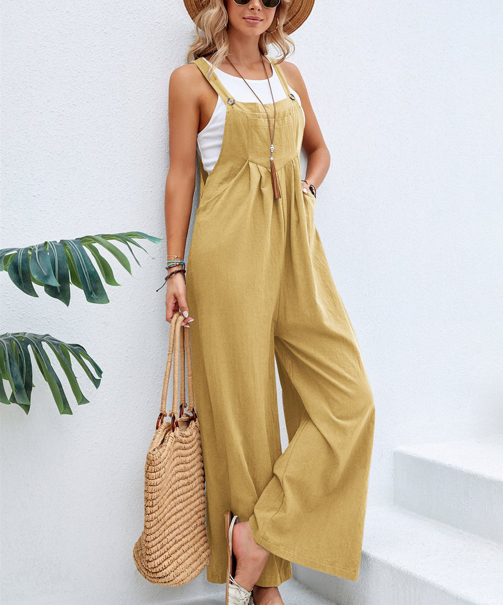 Trendy solid color casual overalls