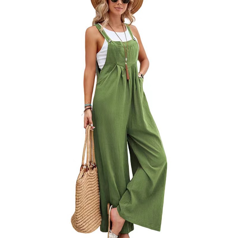Trendy solid color casual overalls