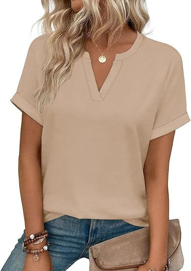 Resort Style T-Shirt, New Spring/Summer Style, V-Neck, Casual and Simple Women's Top