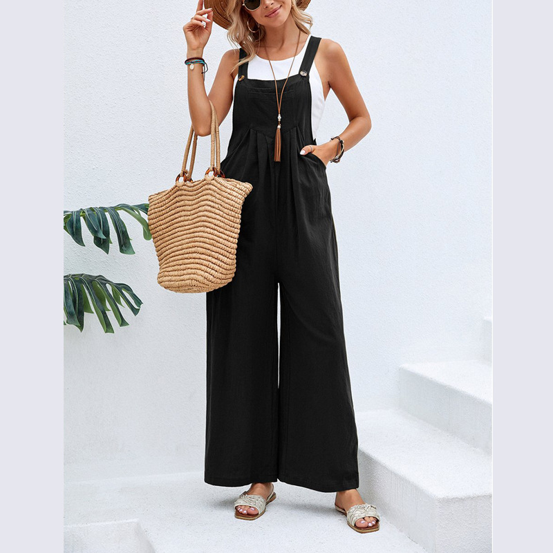 Trendy solid color casual overalls