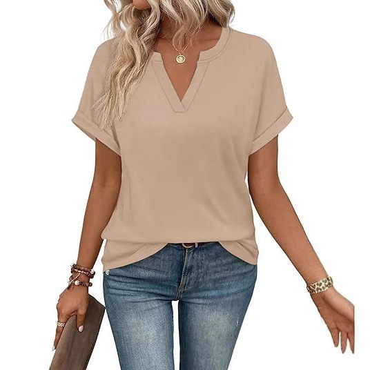 Resort Style T-Shirt, New Spring/Summer Style, V-Neck, Casual and Simple Women's Top