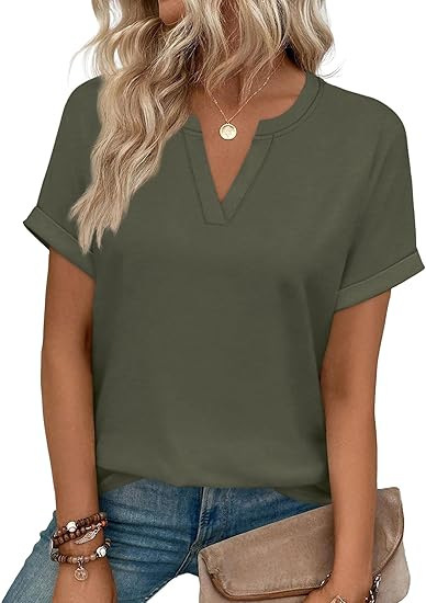 Resort Style T-Shirt, New Spring/Summer Style, V-Neck, Casual and Simple Women's Top