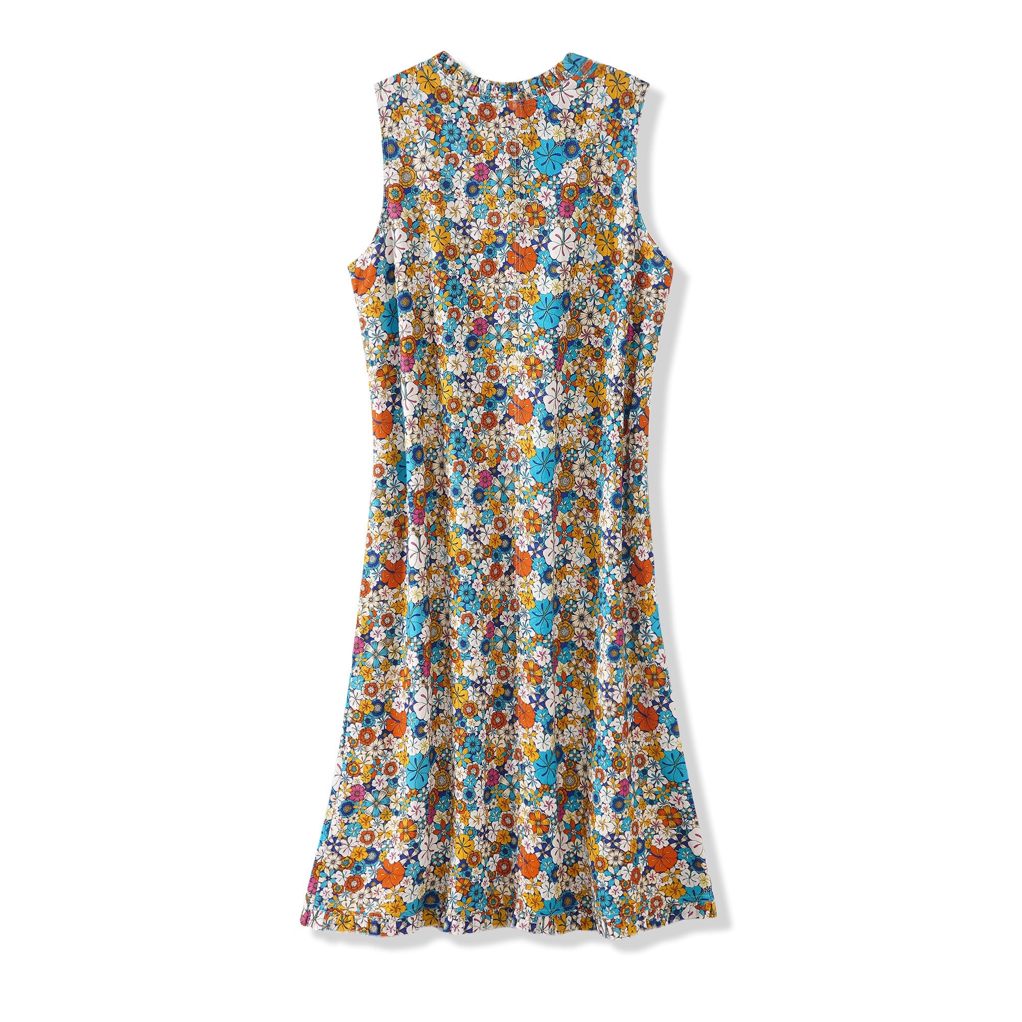 Women's Hawaiian Dress Sleeveless V-neck 55% Linen 45% Rayon Orange Aloha Hibiscus Blossom-XC