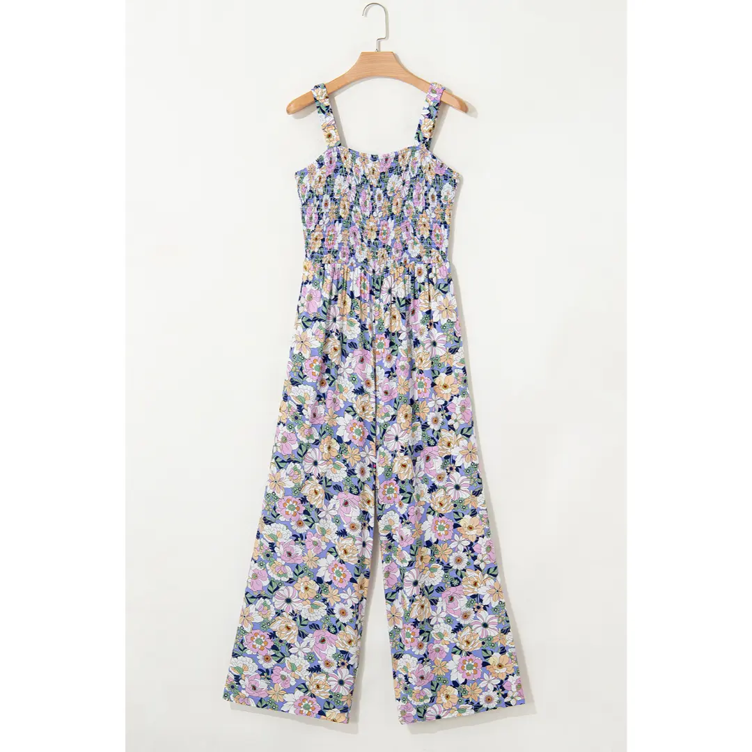 Dokotoo Women's Casual Loose Overalls Jumpsuits One Piece Sleeveless Printed Wide Leg Long Pant Rompers With Pockets Bohemian Womenswear