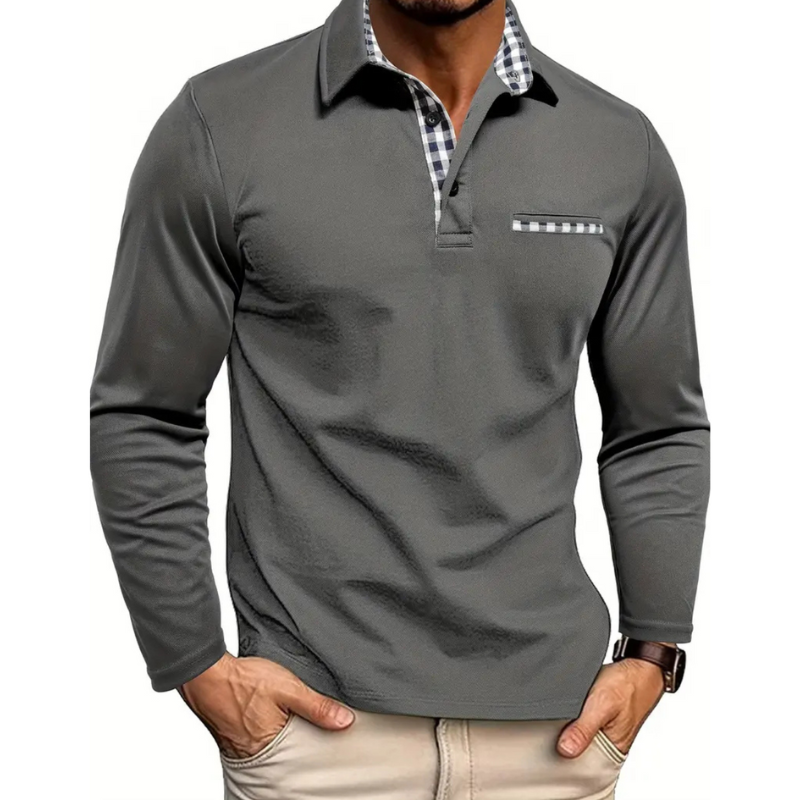 Grey Stefan men's long sleeve polo