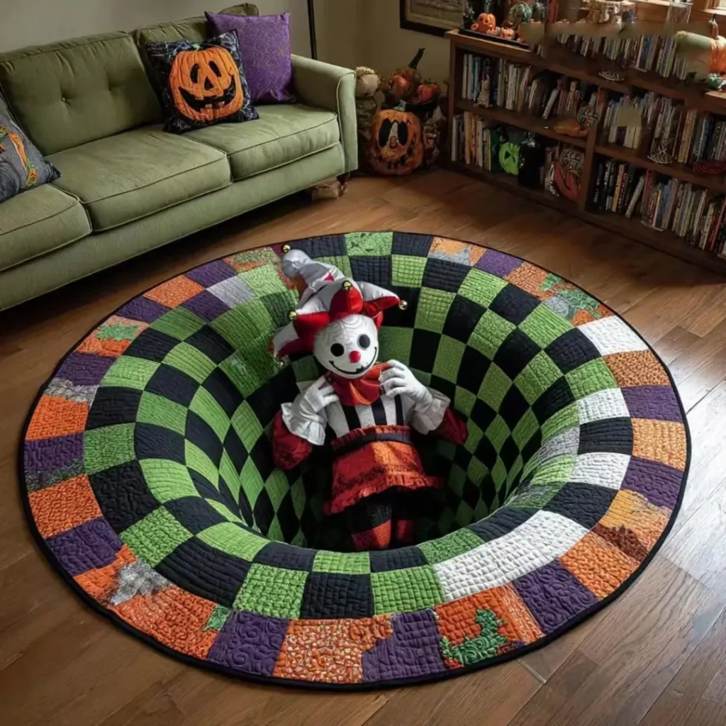 3D Skeleton Vortex Quilted Round Halloween Rug
