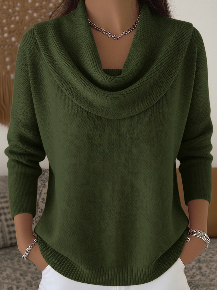 Women's Soft and Elegant Solid Color Ruffled Collar Sweater Top-XC