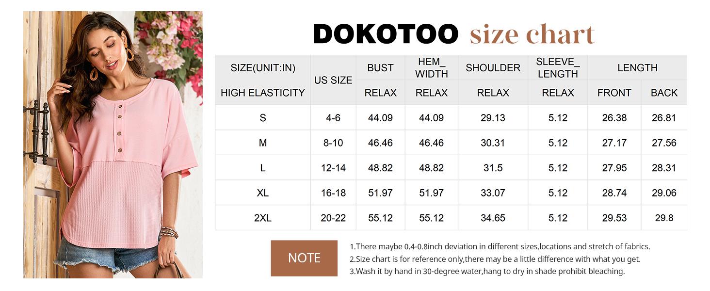 Dokotoo Womens Waffle Knit Tops 2026 Fashion 3/4 Sleeve Casual Button Down Shirts Crew Neck Oversized Patchwork Blouses