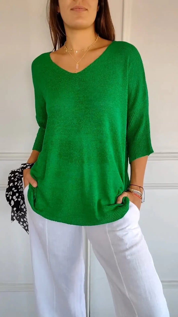 🔥Hot Sale 49% OFF👍🏻💖Solid Color Knitted V-neck Top💖(Buy 2 Free Shipping)