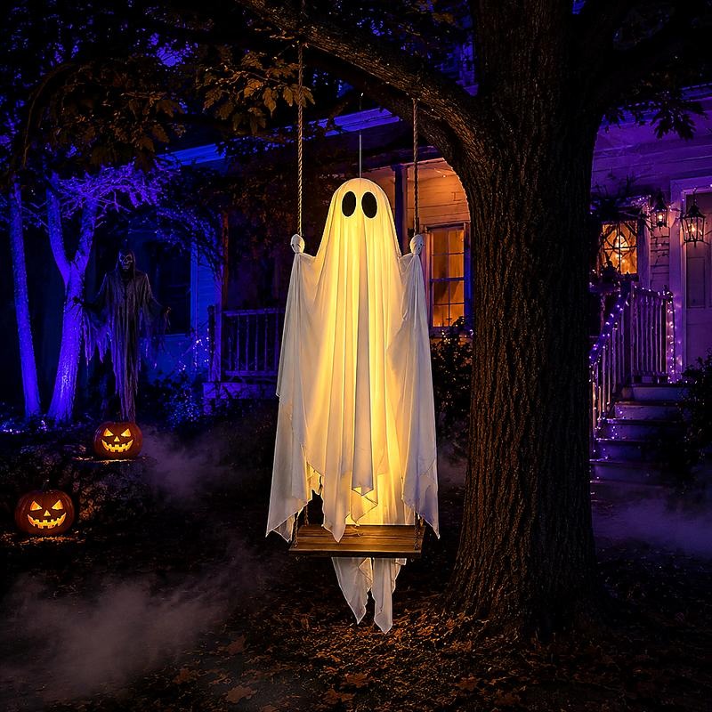 HalloweenDecorations HangingGhost Decor with aMaple Leaf SwingGhost Lighte