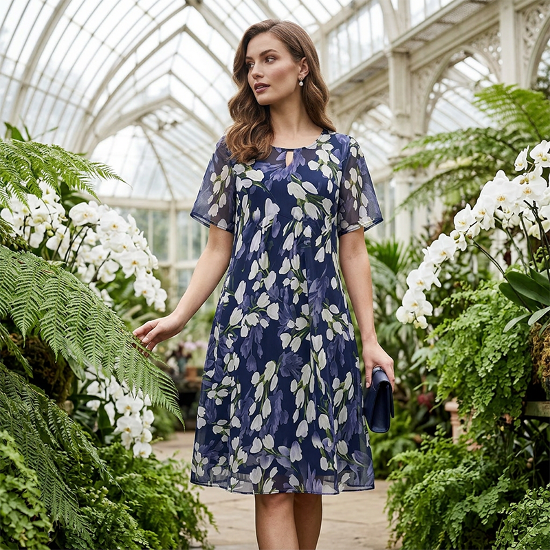 🌷🌷50% OFF NOW! ✨ Women's Floral A-Line Party Dress – Double-Layer Chiffon, Elegant Print & Knee-Length Fit 👗