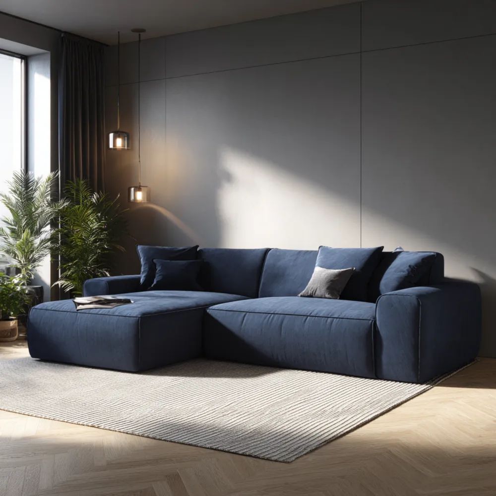 Divano angolare 280x160x90 cm - Blu - Design moderno-Aestorano