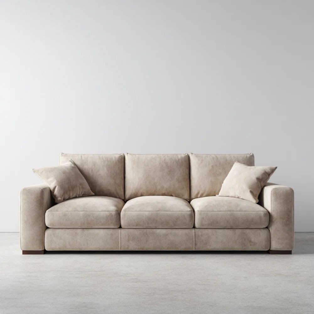 Divano a tre posti in tessuto 220x95x85 cm - Beige - Design Moderno-Aestorano