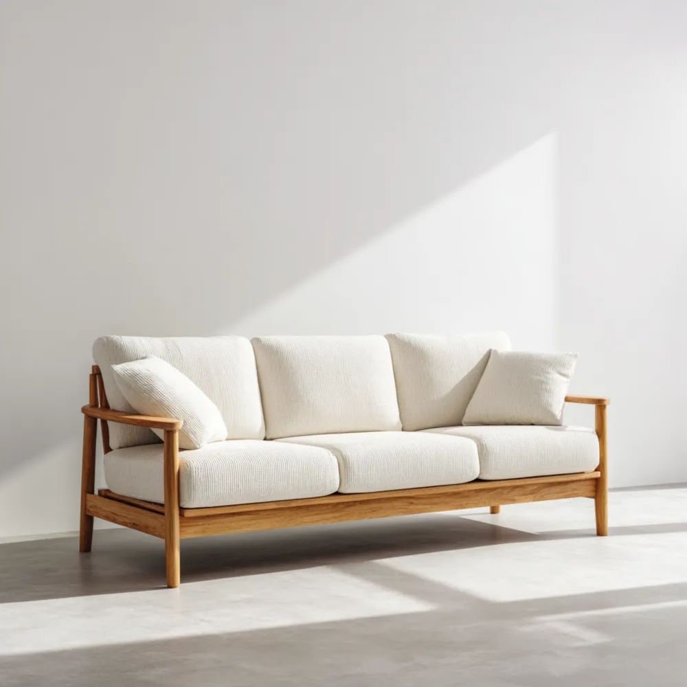 Divano a tre posti 200x85x75 cm - Tessuto Bianco - Struttura in legno massello-Aestorano