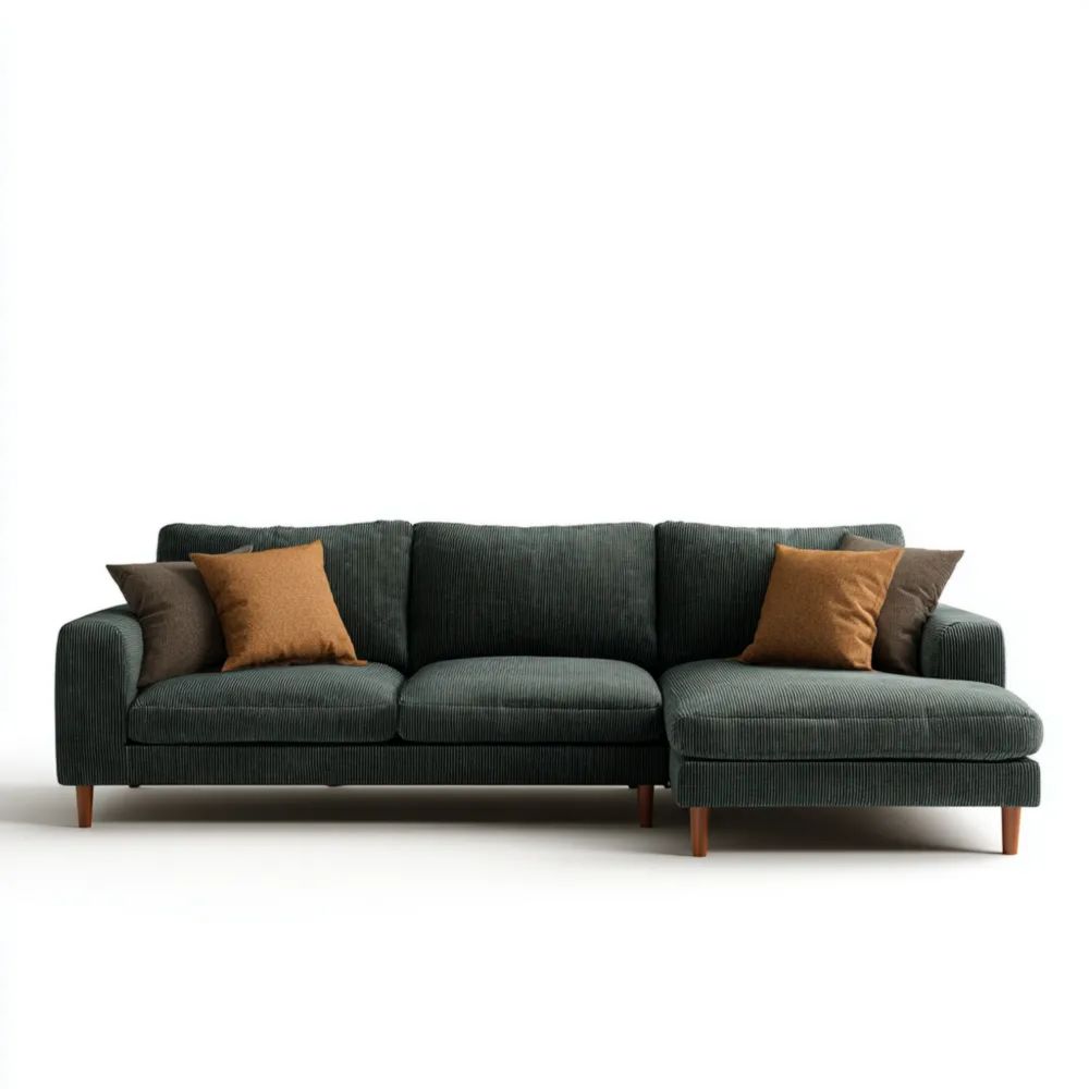 Divano angolare in tessuto vellutato 260x150x85 cm – Verde Scuro – Design Contemporaneo-Aestorano