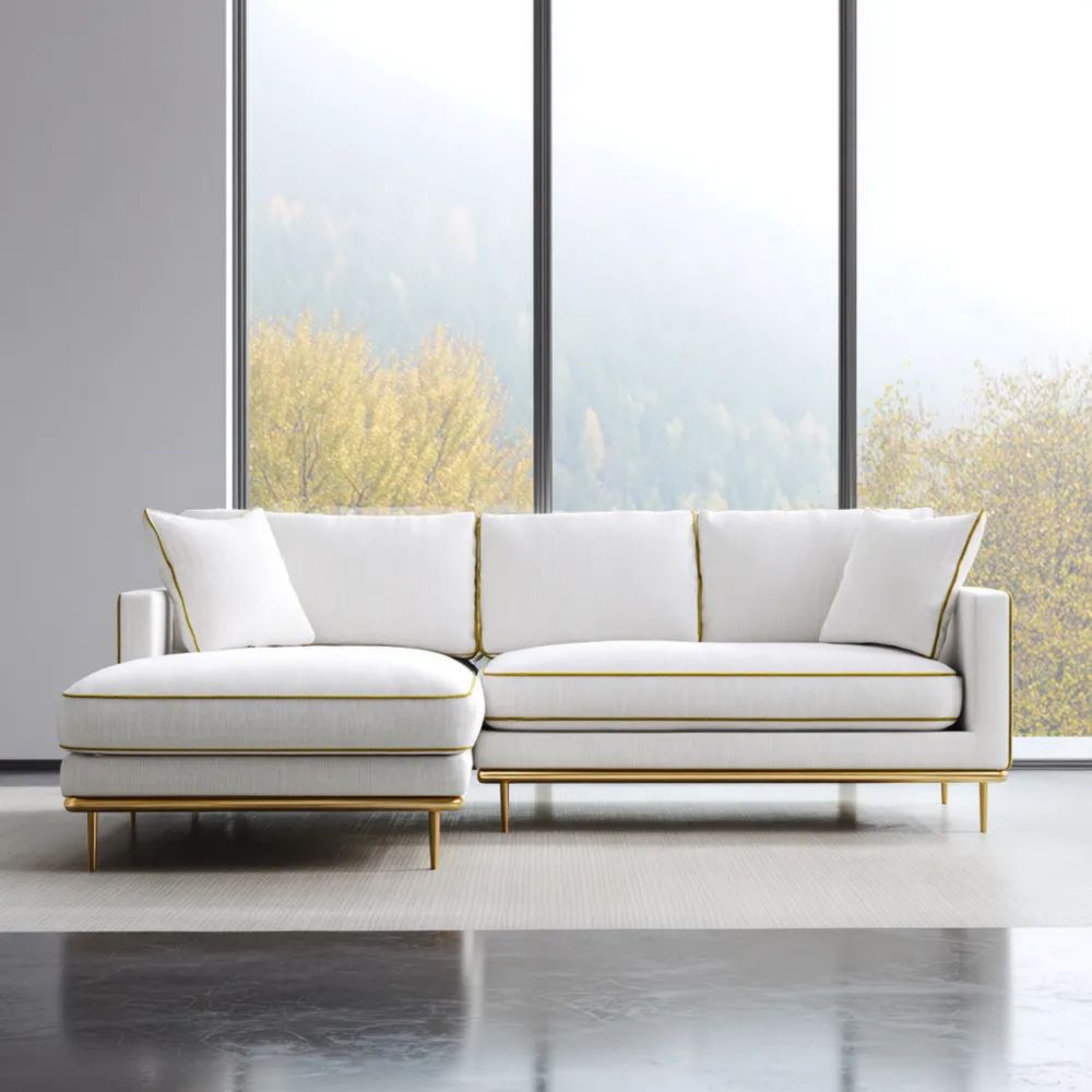 Divano angolare imbottito in tessuto 250x90x85 cm - Bianco - Design moderno-Aestorano