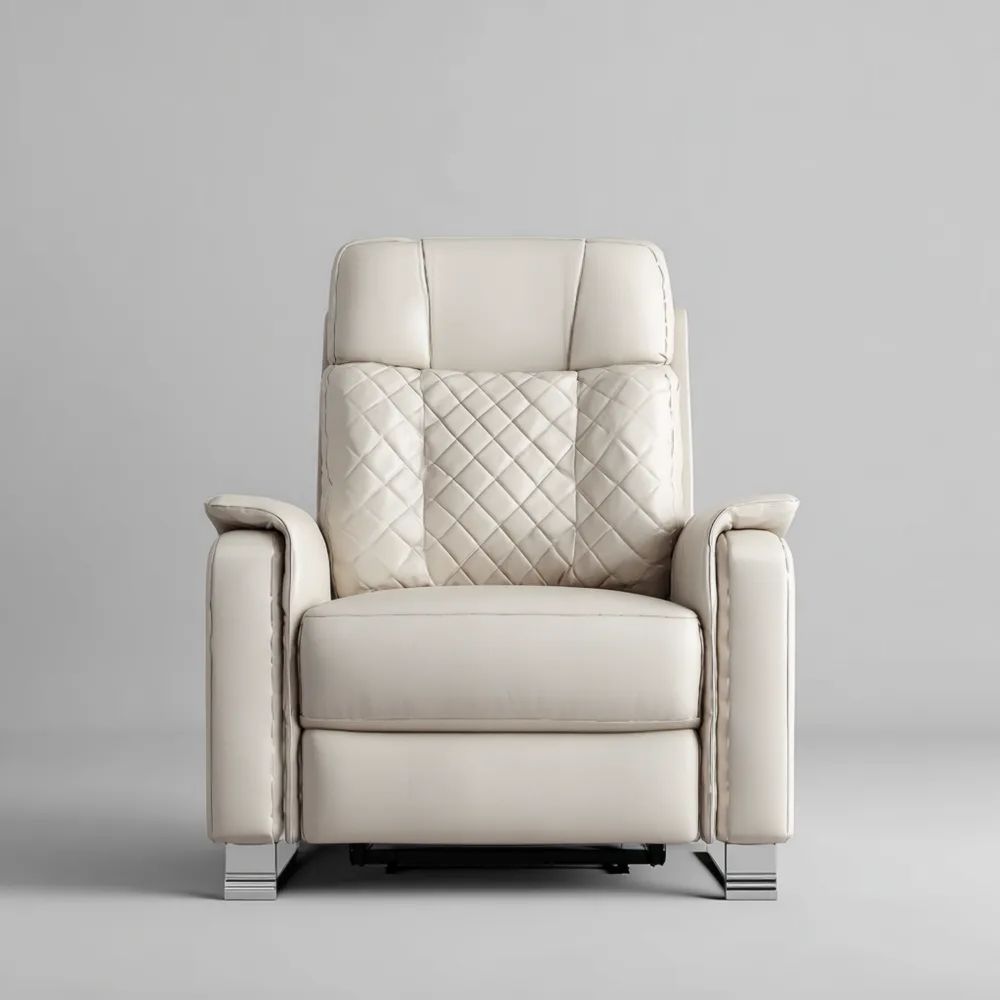 Poltrona Reclinabile in Pelle 95x85x100 cm - Crema - Design Moderno-Aestorano