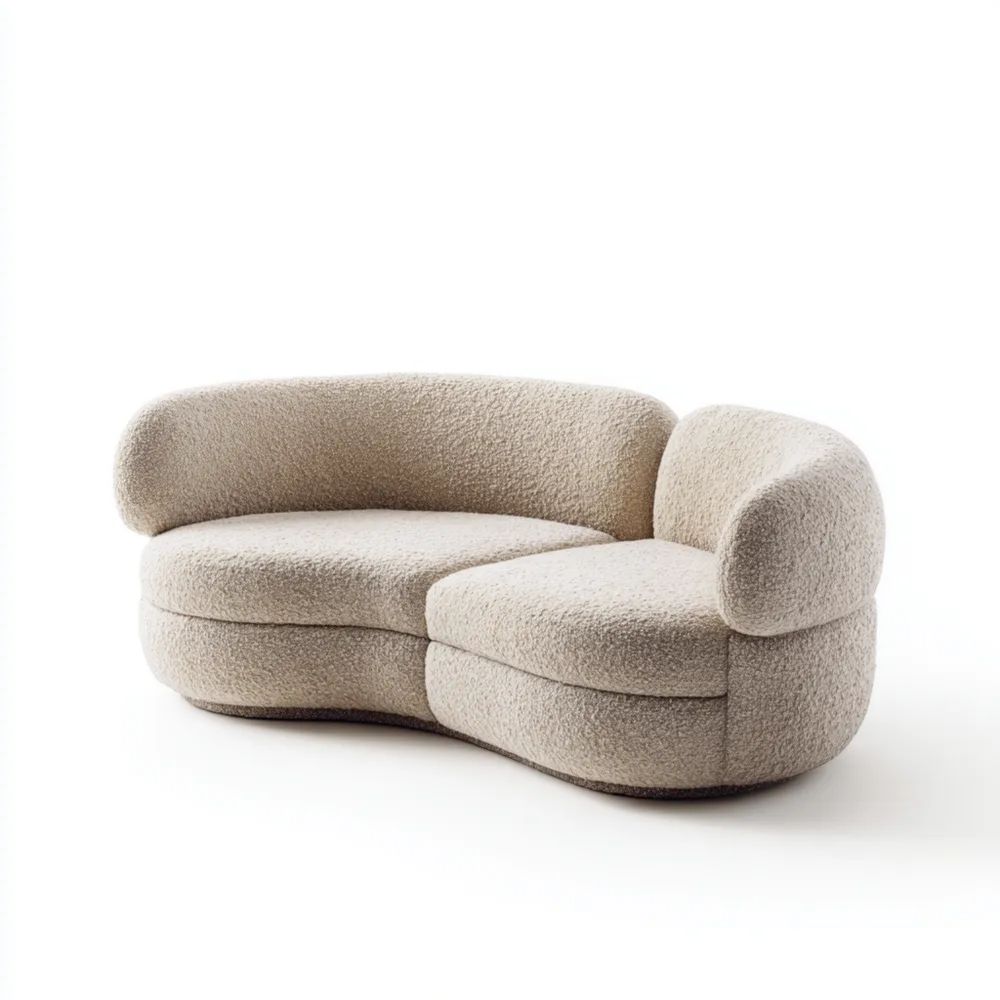 Divano Componibile Tessuto Bouclé 220x95x85 cm – Beige – Design Moderno-Aestorano