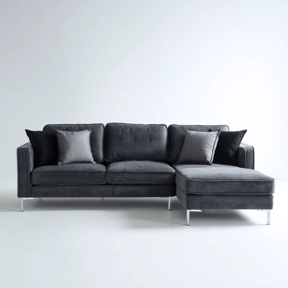 Divano angolare in velluto 260x160x85 cm - Antracite - Design moderno-Aestorano