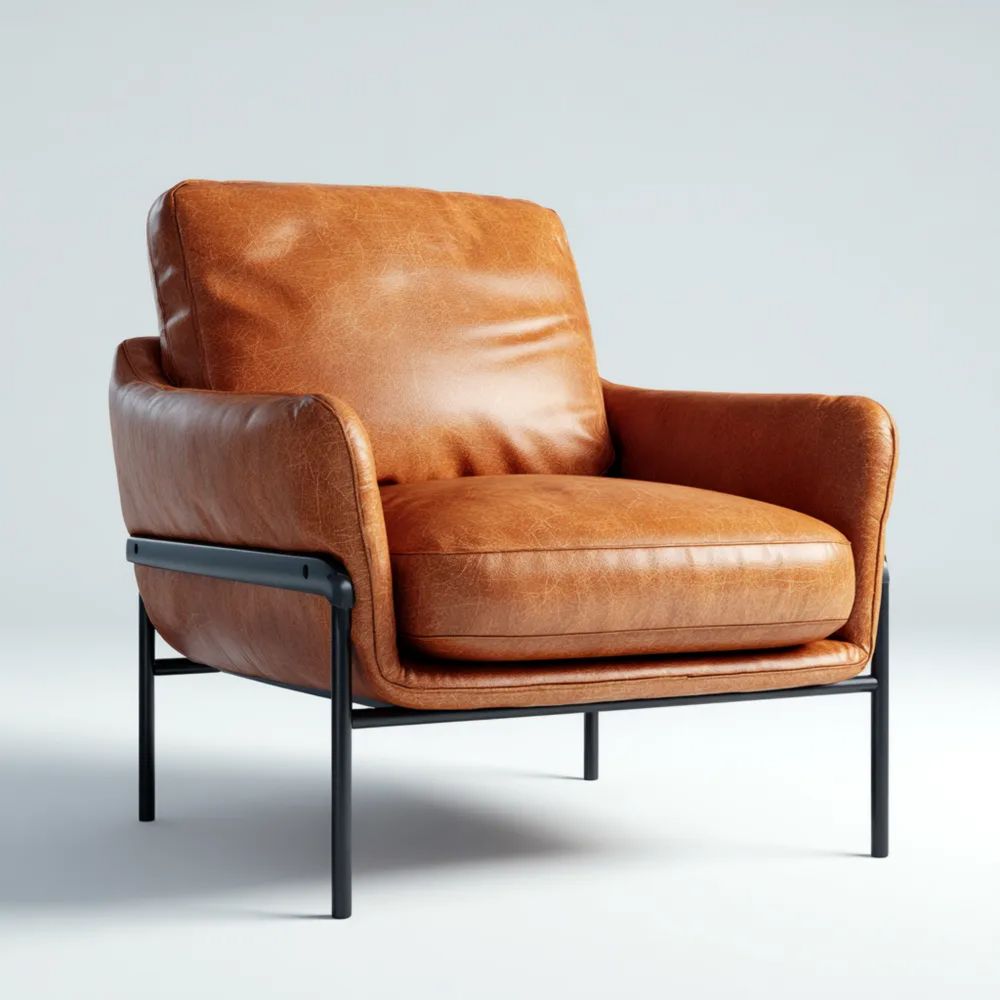 Poltrona in Pelle 75x90x85 cm - Marrone - Design Moderno-Aestorano