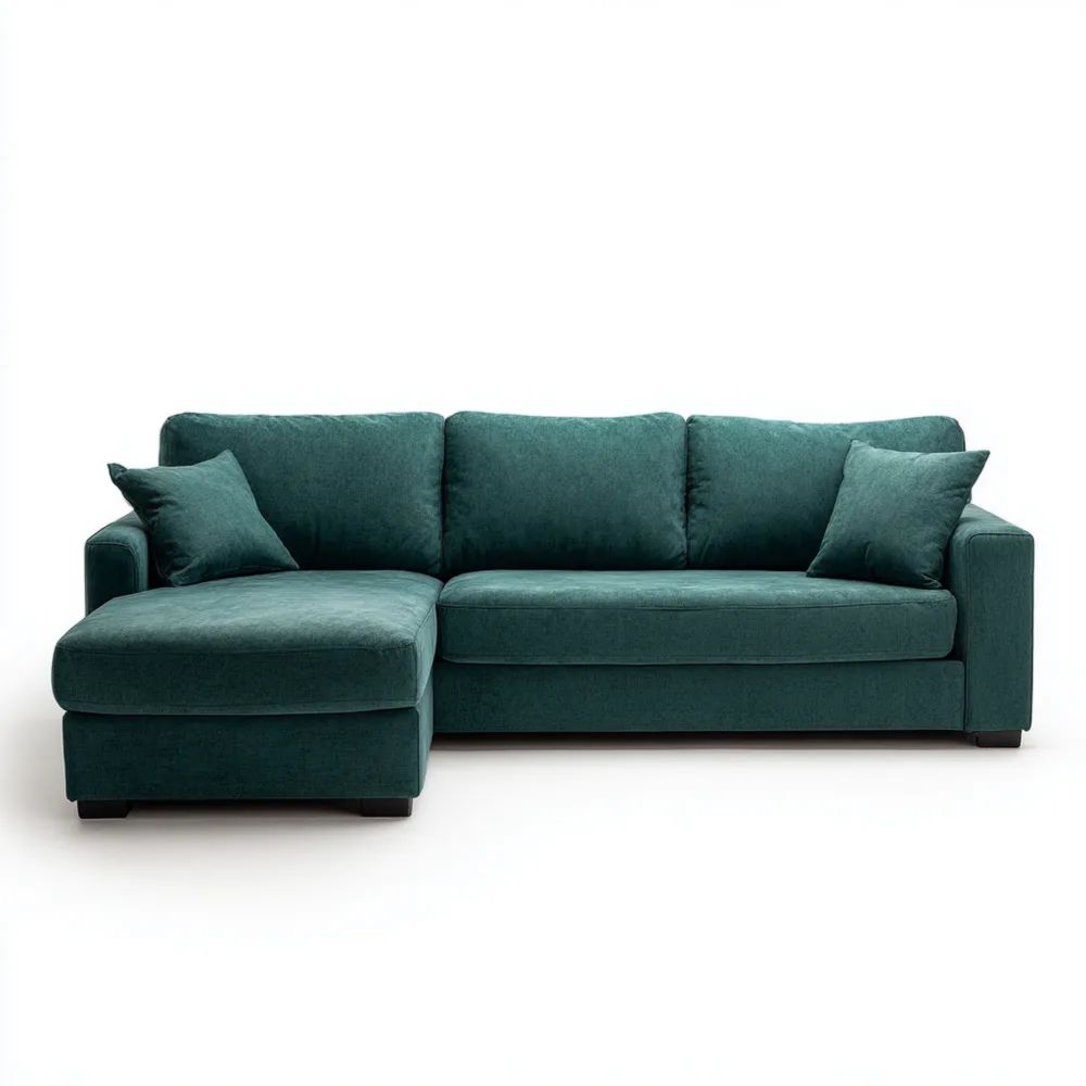 Divano angolare in tessuto 250x150x85 cm – Verde scuro – Design moderno-Aestorano