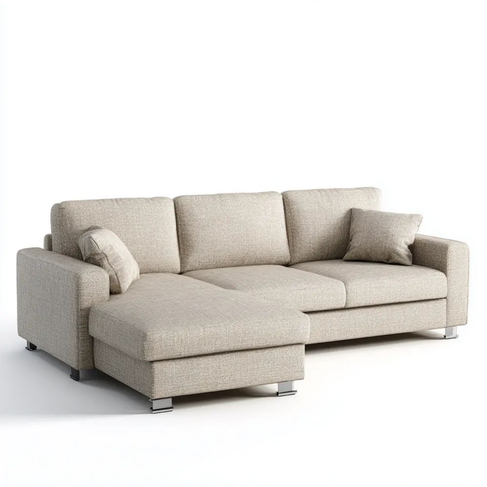 Divano Angolare in Tessuto 250x90x85 cm - Beige - Design Moderno-Aestorano