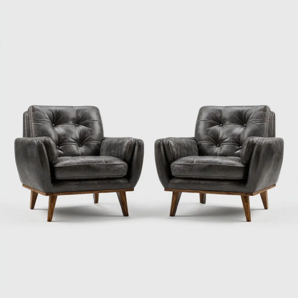 Set Poltrone in Pelle 90x80x75 cm - Nero - Design Vintage-Aestorano