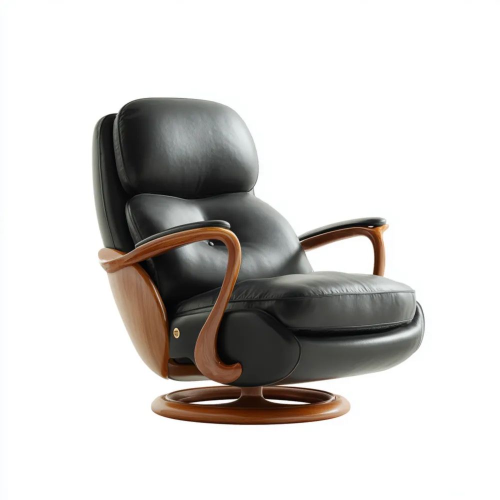 Poltrona Girevole in Pelle 80x90x100 cm - Nero - Design Moderno-Aestorano