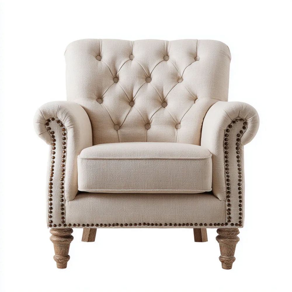 Poltrona Imbottita 90x85x75 cm - Colore Avorio - Stile Classico-Aestorano