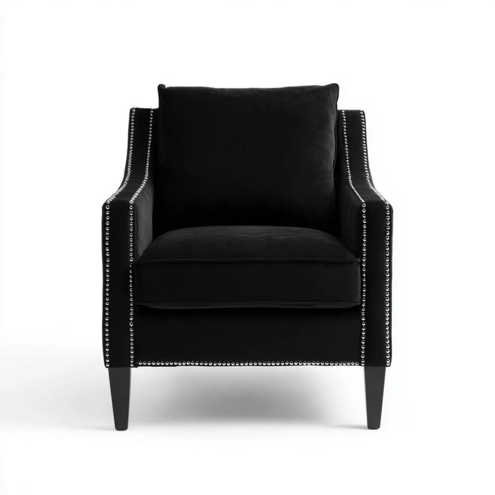 Poltrona in Velluto con Borchie 85x90x75 cm - Nero - Design Classico-Aestorano