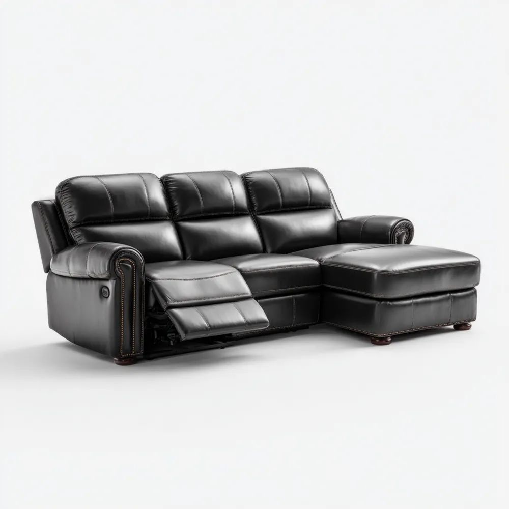 Divano angolare in pelle con reclinabile (250x150x90 cm) - Nero-Aestorano