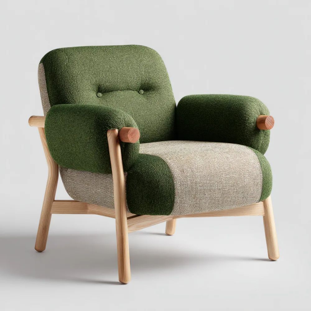 Poltrona Imbottita 70x80x75 cm - Verde/Beige - Design Moderno-Aestorano