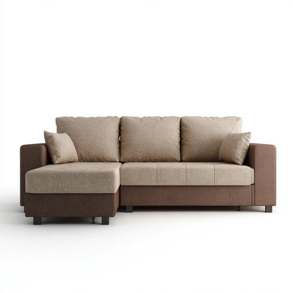 Divano angolare in tessuto 250x150x85 cm – Beige/Marrone – Design Moderno-Aestorano