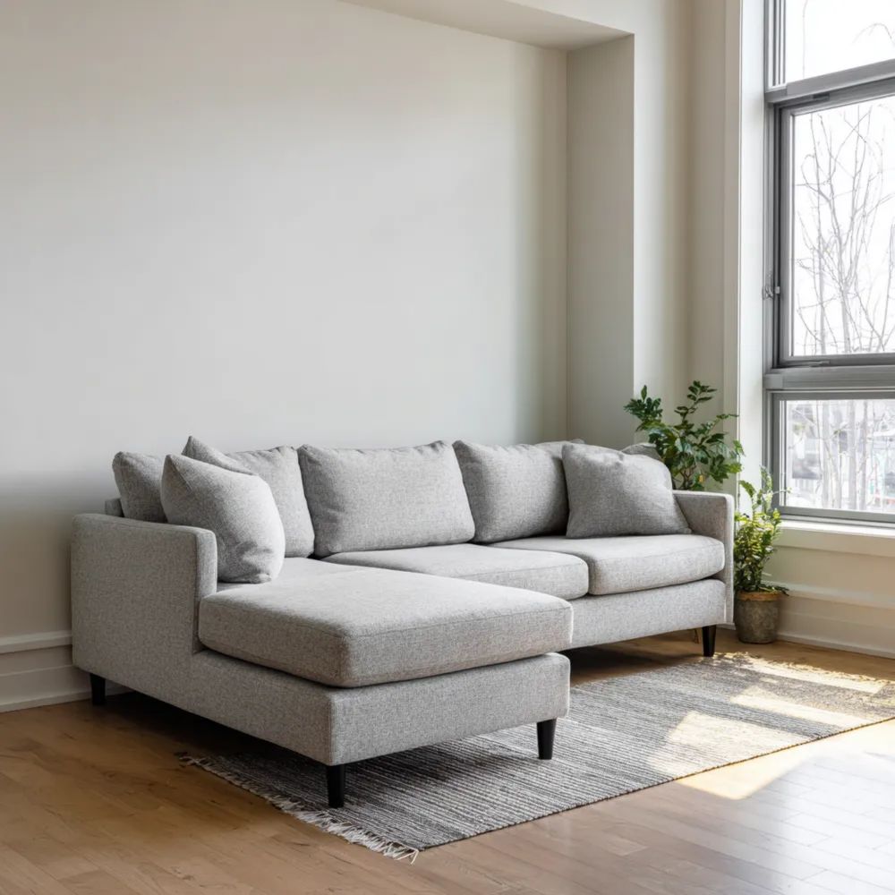 Divano angolare in tessuto 250x160x85 cm – Grigio Chiaro – Design moderno-Aestorano