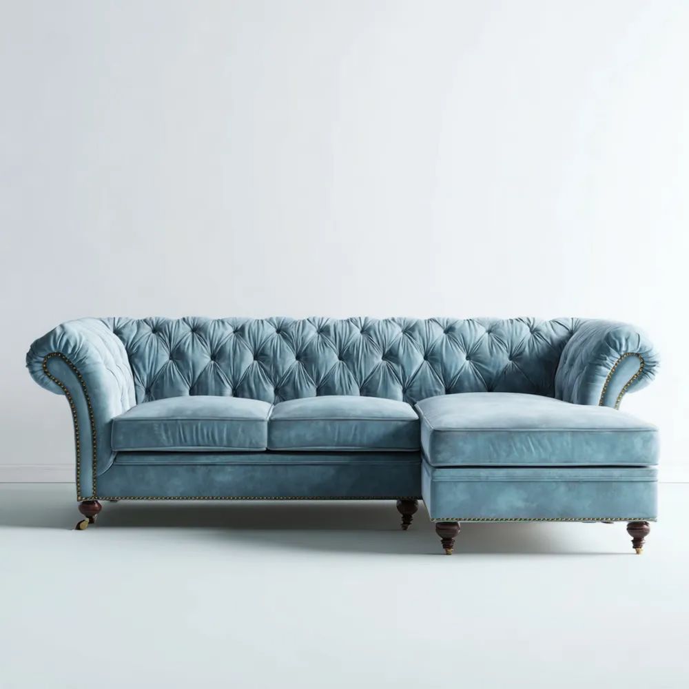 Divano ad angolo in velluto 200x90x85 cm - Azzurro - Design classico-Aestorano