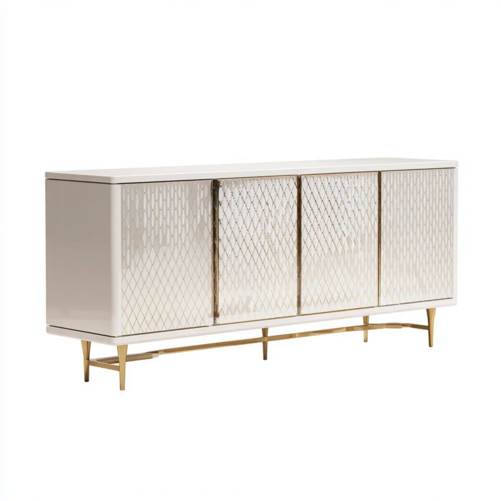Credenza Moderna Metallo 180x45x80 cm Bianco/Oro – Design Elegante-Aestorano
