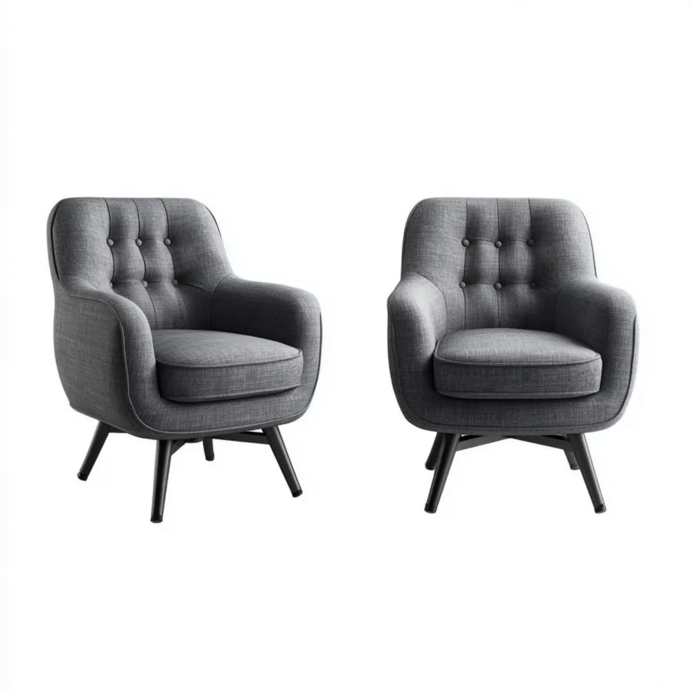 Set di 2 poltrone imbottite 75x70x85 cm tessuto Grigio - design moderno con bottoni-Clayoriva