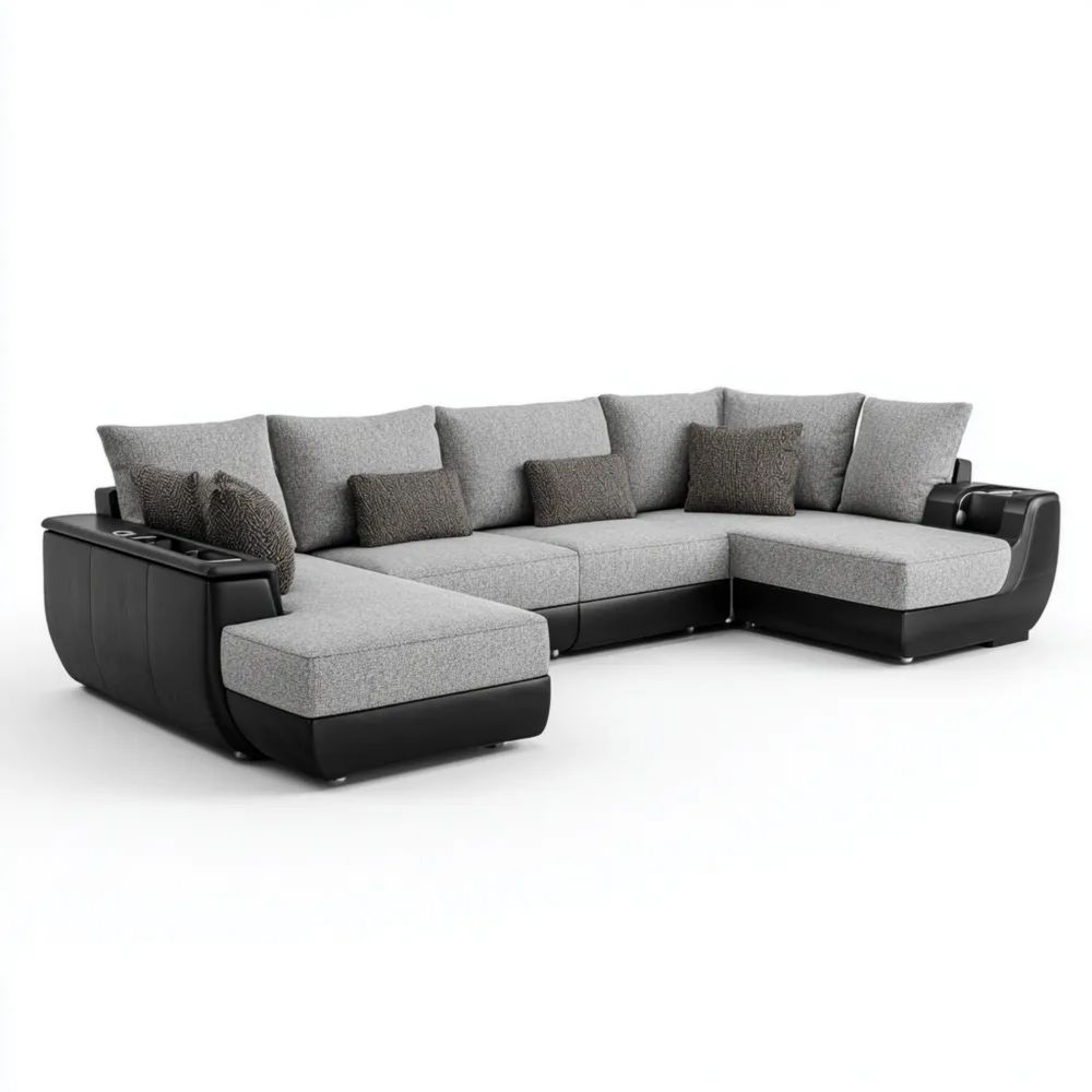 Divano angolare 300x200x90 cm - Grigio chiaro/Nero - Design Moderno-Clayoriva