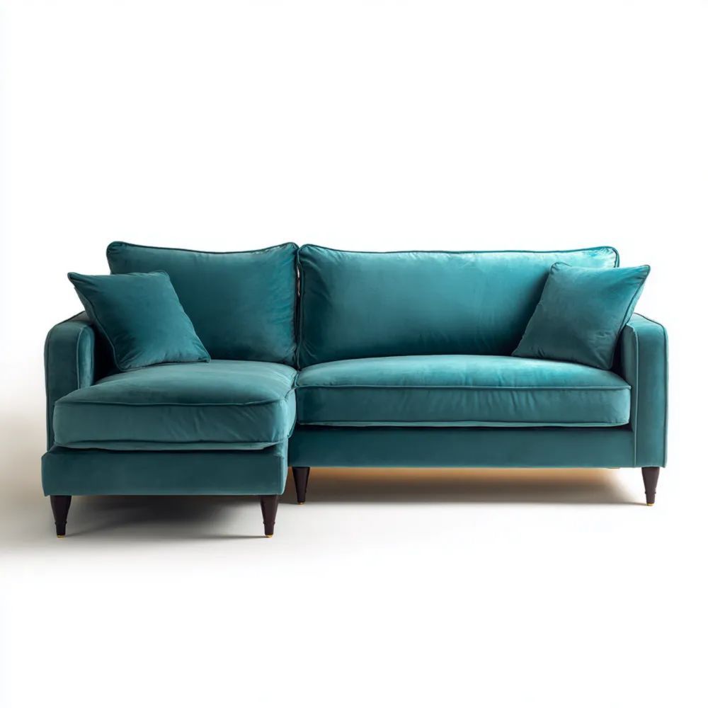 Divano angolare in velluto 250x160x85 cm - Azzurro - Design contemporaneo-Clayoriva