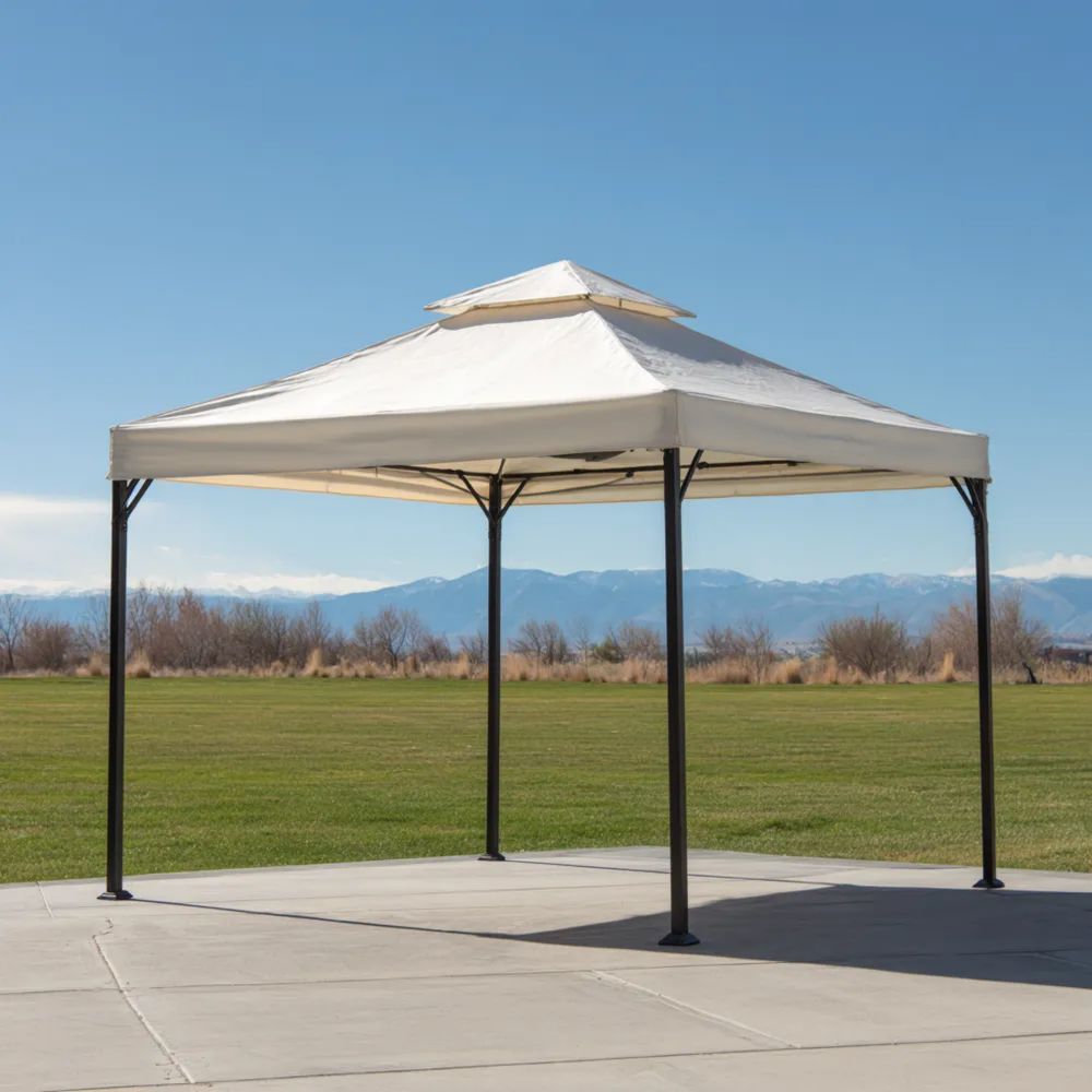 Gazebo da Giardino in Acciaio e Tessuto 300x300x260 cm - Bianco Crema - Design Moderno-Clayoriva