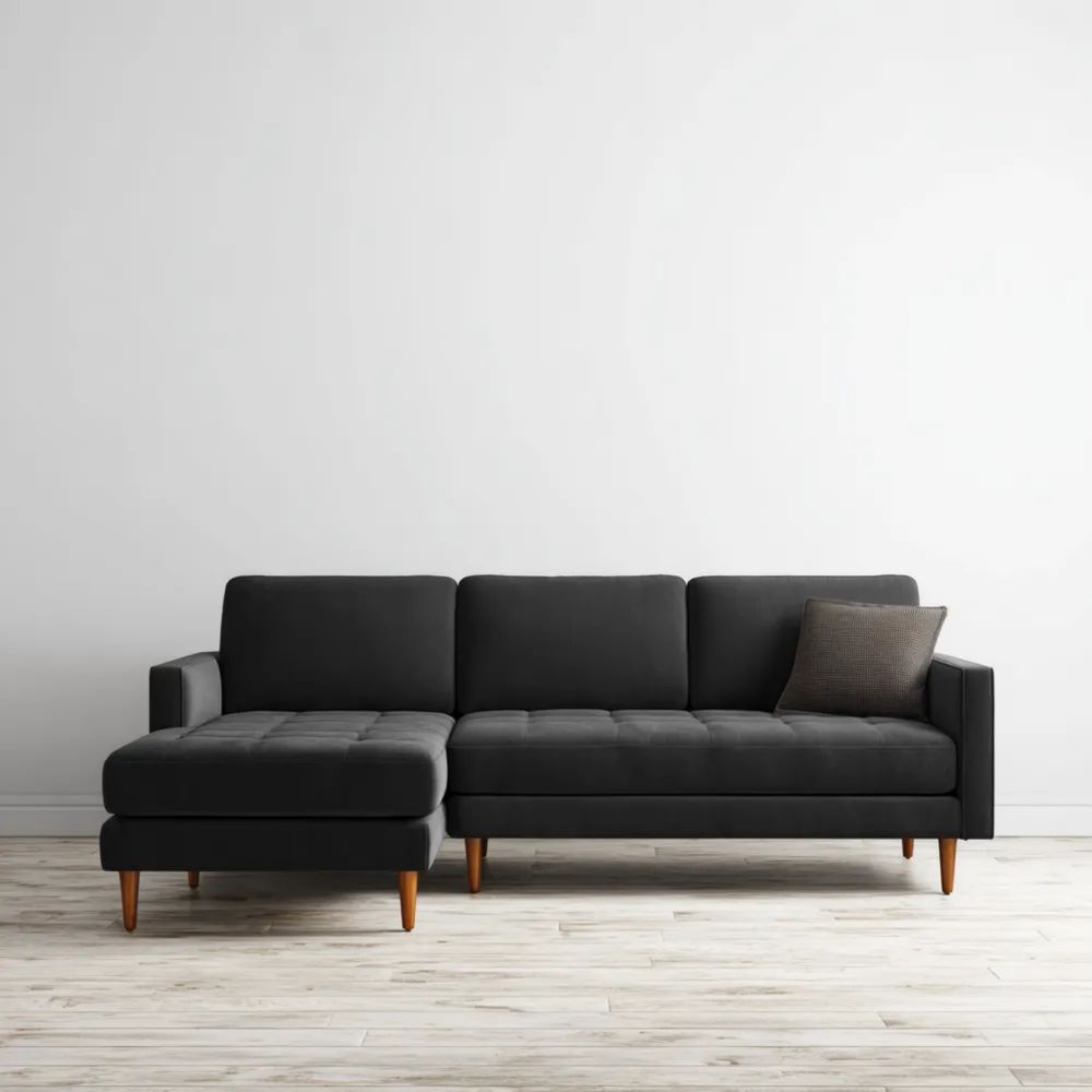 Divano angolare in tessuto 200x150x85 cm - Grigio scuro - Design moderno-Clayoriva