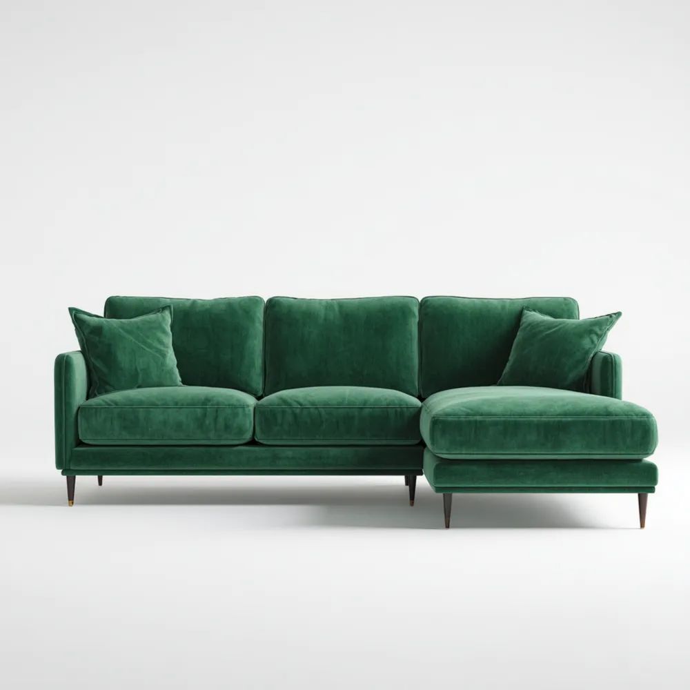 Divano angolare in velluto 260x160x85 cm - Verde - Stile moderno-Clayoriva