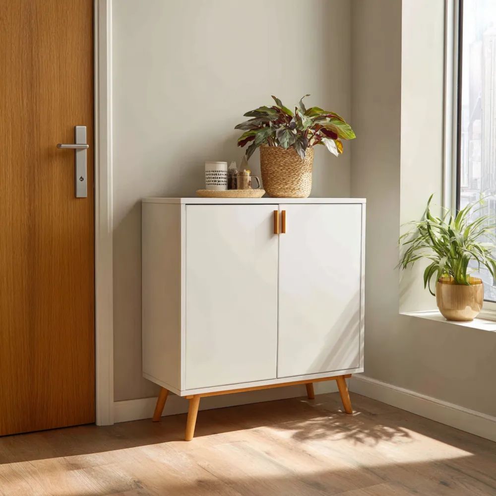 Armadio contenitore in legno 80x35x90 cm - Bianco/Legno - Design moderno-Clayoriva