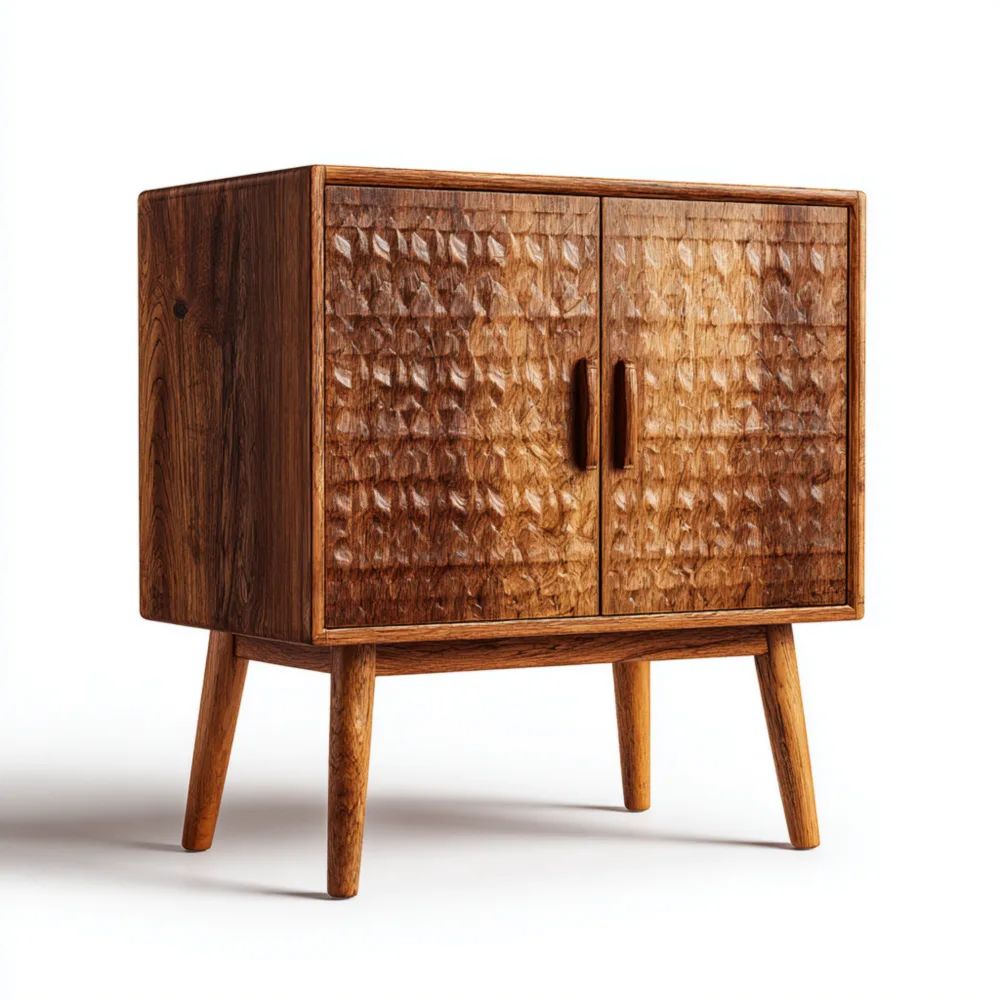 Mobiletto in Legno Massello 60x30x70 cm - Design Scultoreo Marrone Naturale-Clayoriva