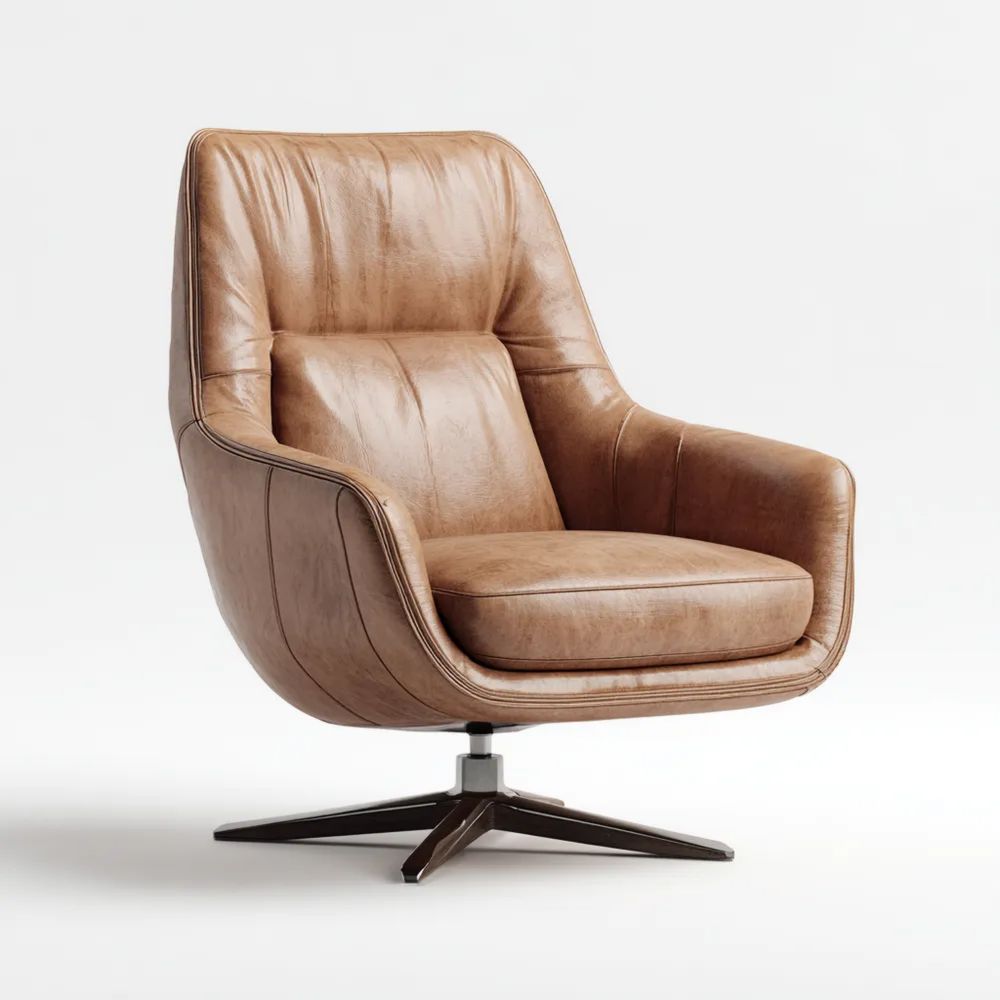 Poltrona Girevole in Pelle Sintetica 75x75x100 cm Marrone - Design Moderno-Clayoriva