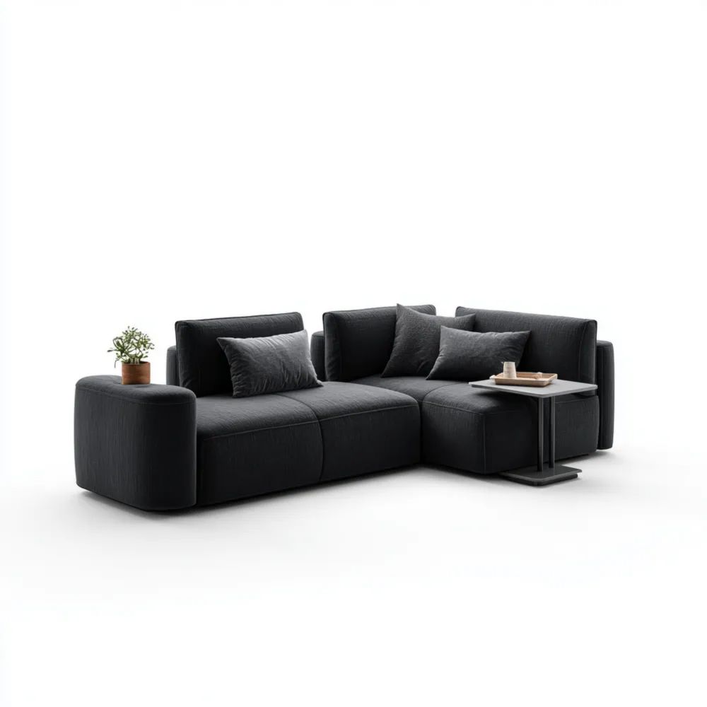 Divano angolare 300x200x75 cm in tessuto Nero - Design moderno-Clayoriva