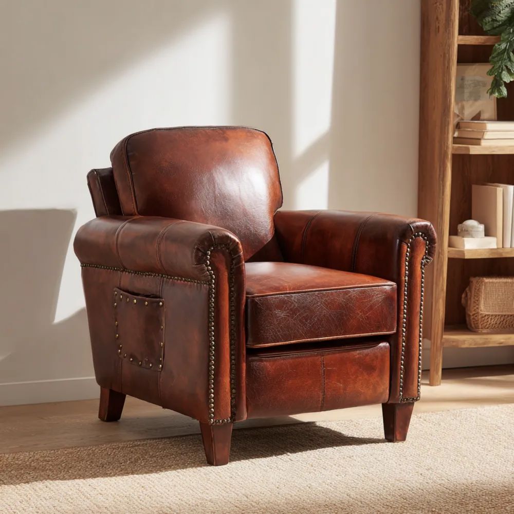 Poltrona in Pelle 90x80x85 cm - Marrone - Design Industriale-Clayoriva