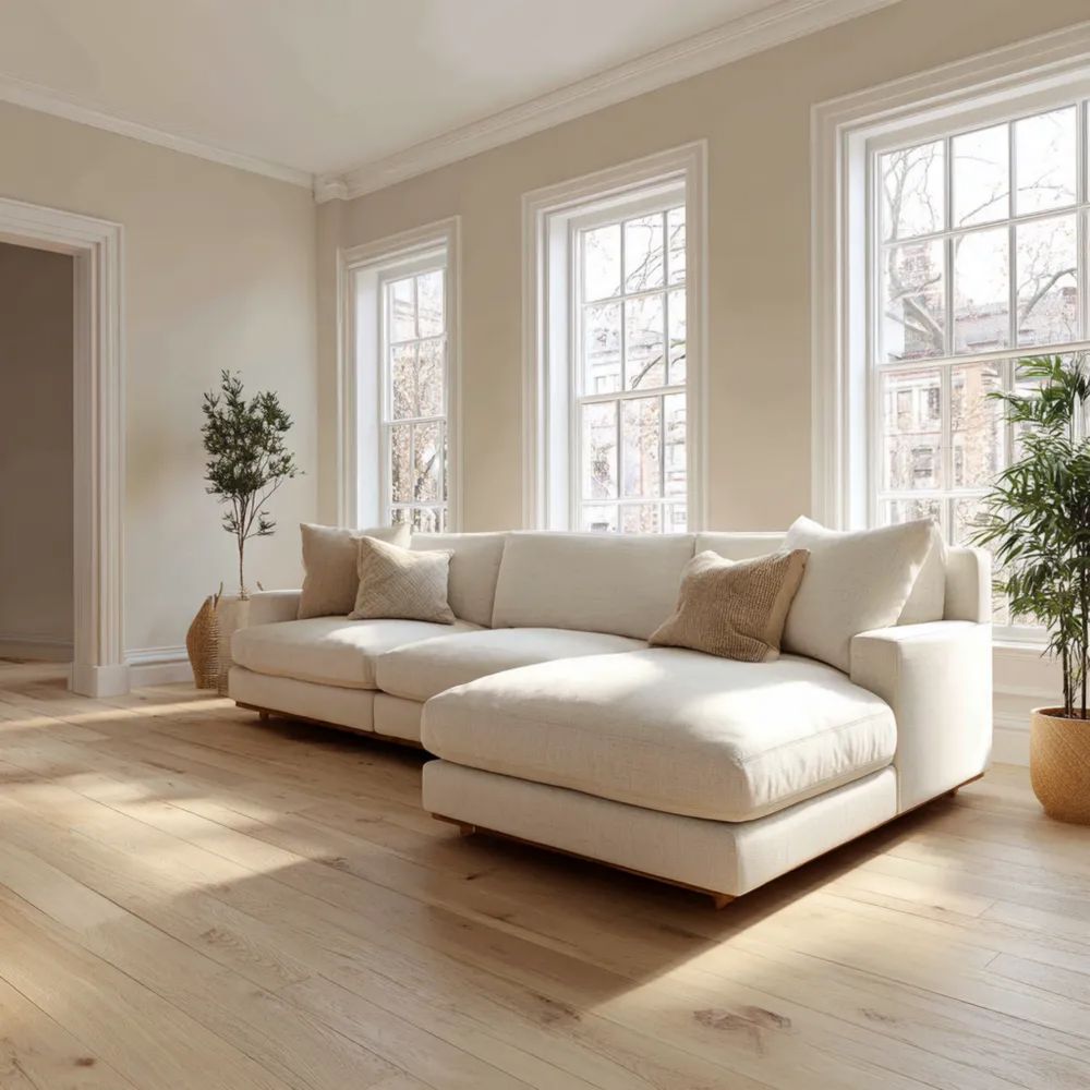 Divano angolare in tessuto 300x150x85 cm - Beige - Design contemporaneo-Clayoriva