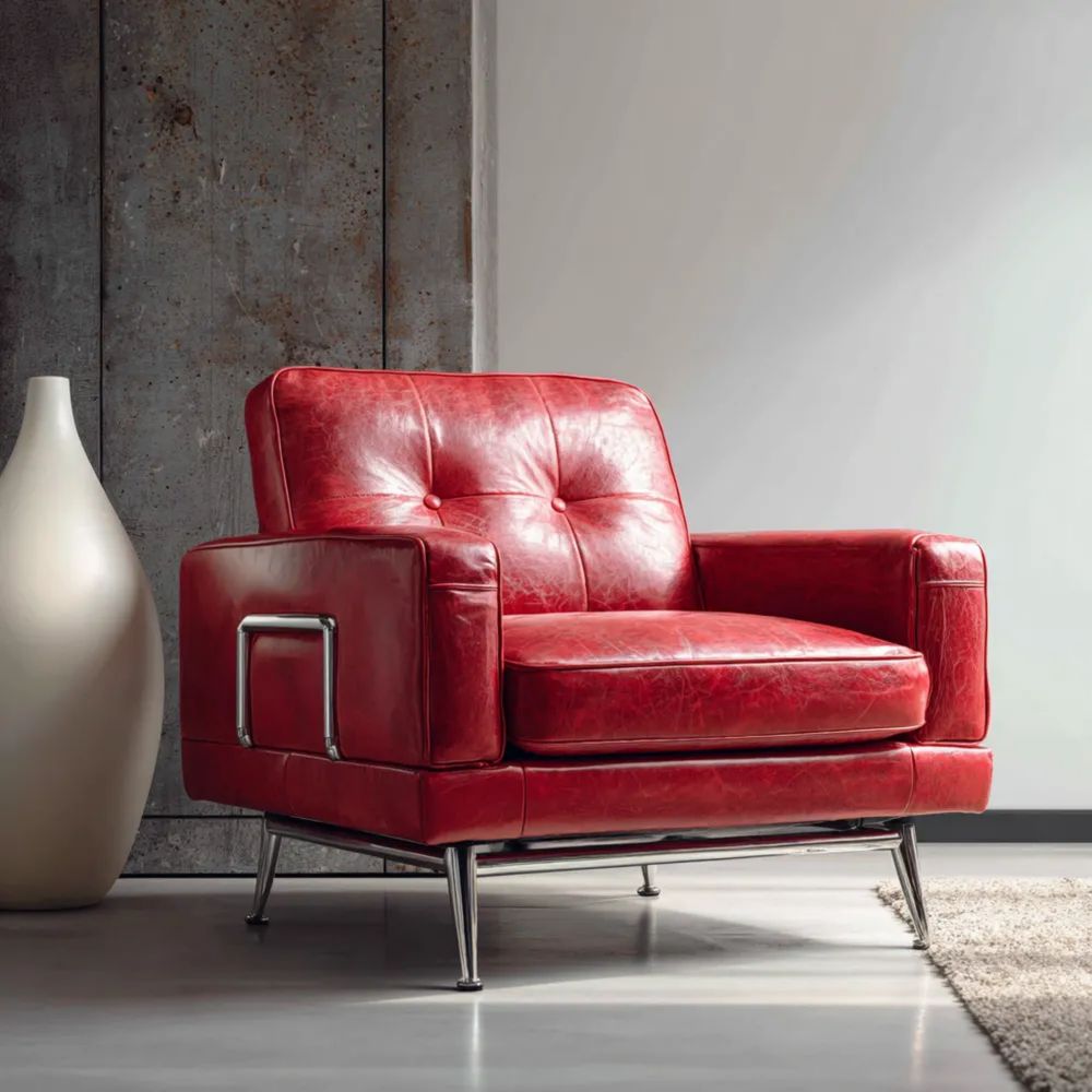 Poltrona in Pelle 90x85x75 cm - Rosso - Design Moderno-Clayoriva
