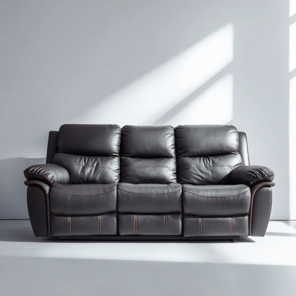 Divano a tre posti in pelle 200x90x100 cm - Nero - Design contemporaneo-Aurarino